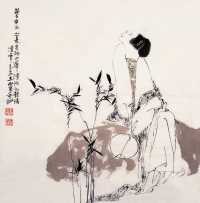 王西京 辛巳(2001年)作 纨扇仕女 镜心